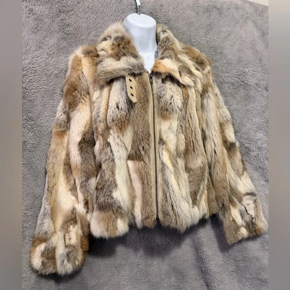 Beautiful Vintage Rabbit Hair Jacket Multicolor Fur Zip Up Womens Fits Small Y2K - Picture 3 of 10